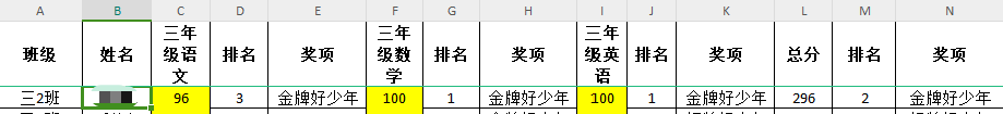 三年级成绩单